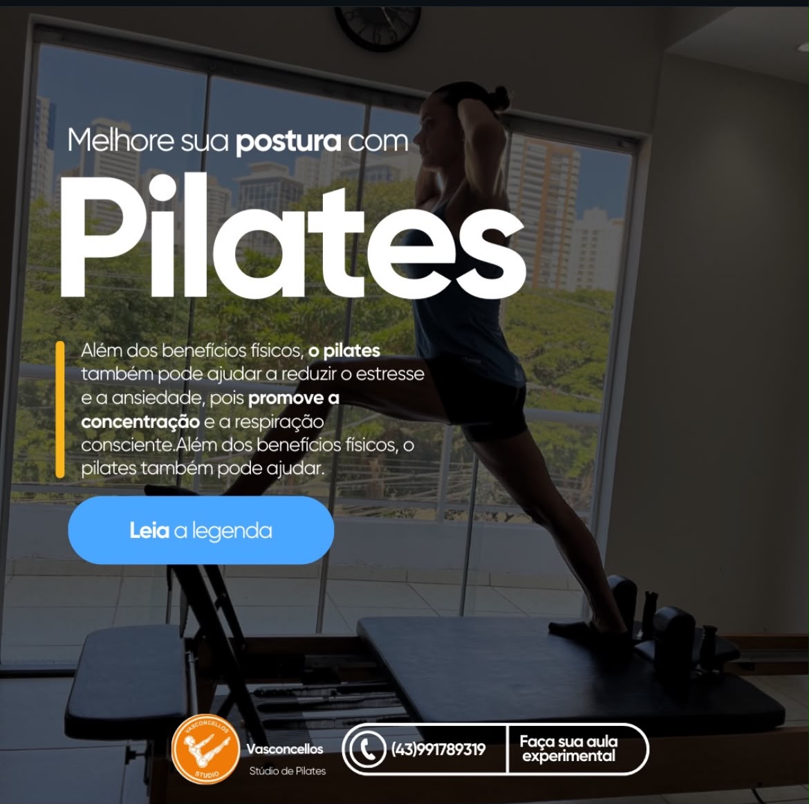 Aluna praticando Pilates no Reformer do Vasconcellos Studio, com dicas sobre postura